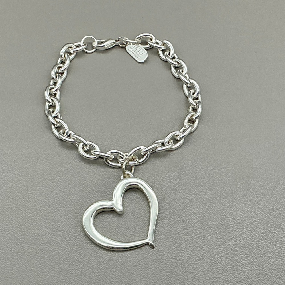 JLO by Jennifer Lopez Bracelet Silver Tone Chunky Chain Open Heart Charm 7.5"